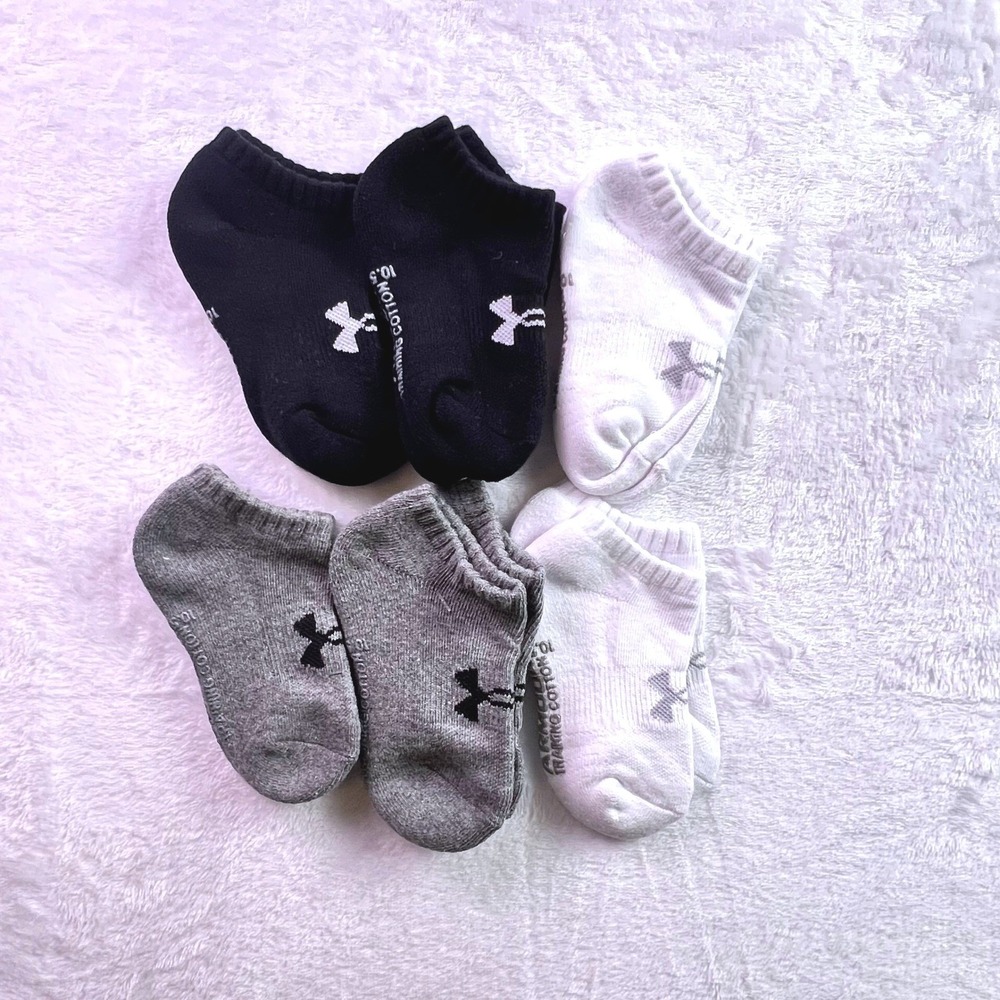 Under Armour Kids Cotton No Show Socks 6 Pairs Black White Grey 10.5K-13K